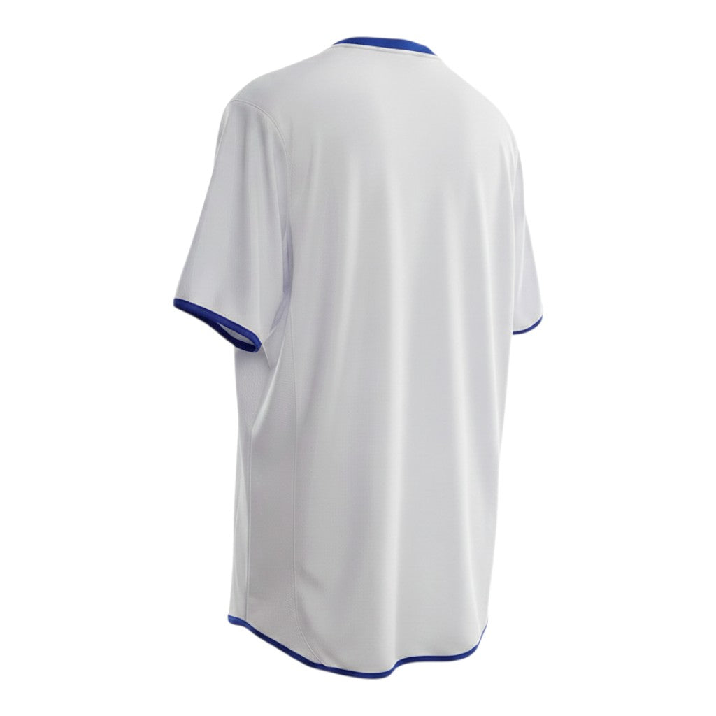 Hinchas Sportswear Store Chelsea 2003 away retro jersey, white with royal blue trim and collar. A collector's item.