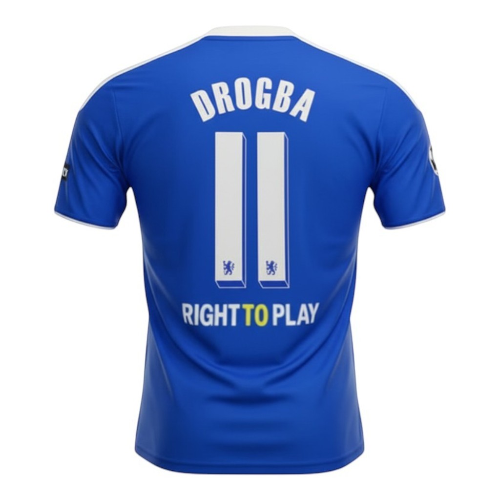 Hinchas Sportswear Store Chelsea 2011/12 Drogba #11 retro football shirt, royal blue with white trim and collar.