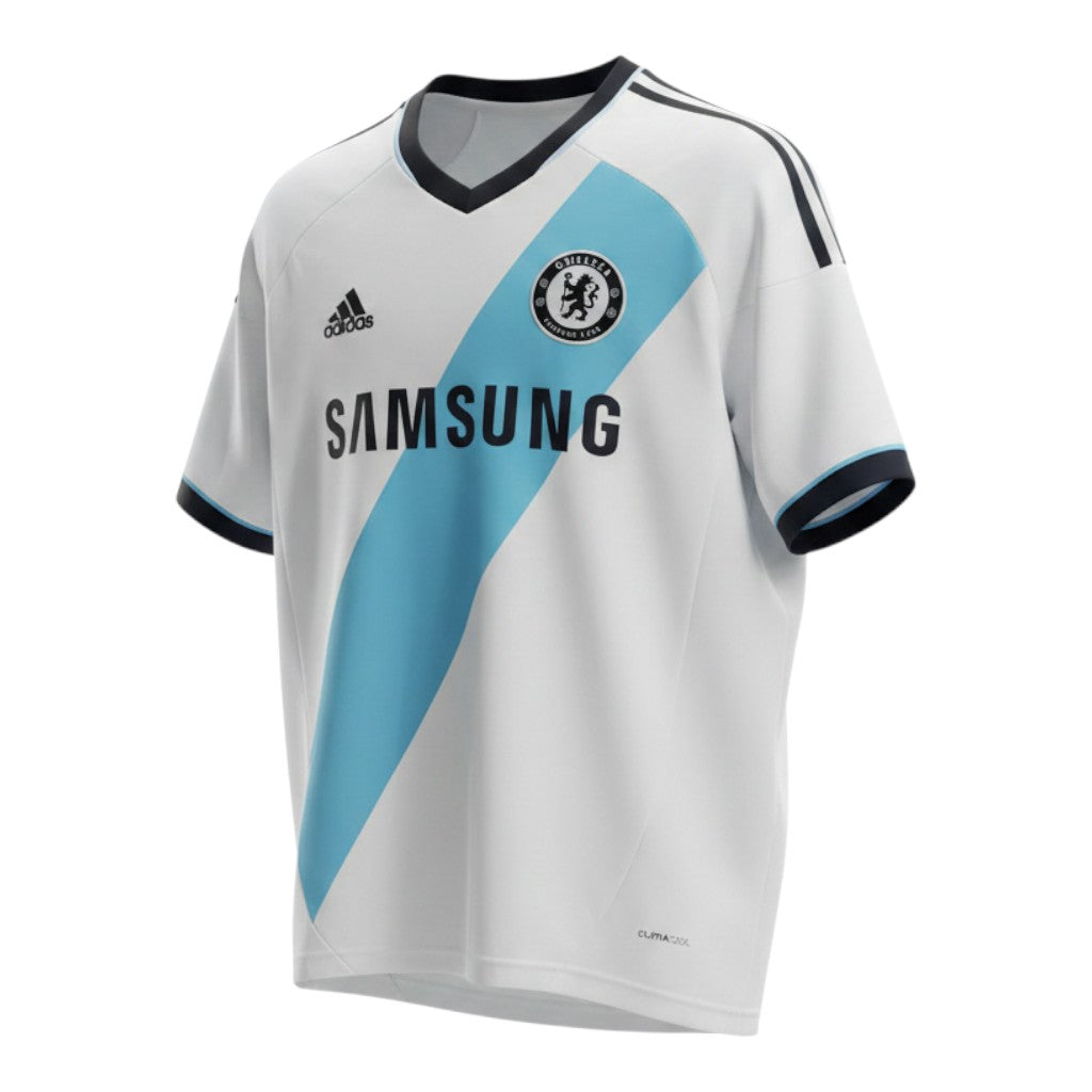 Hinchas Sportswear Store white Adidas Chelsea FC 2011/12 away jersey with blue diagonal stripe and Samsung logo.