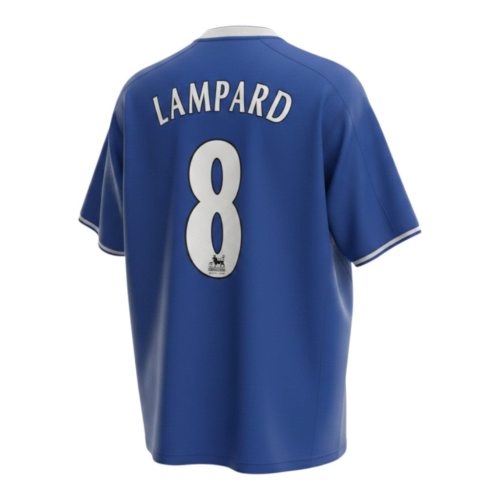 Hinchas Sportswear Store Chelsea FC 2003/05 retro home jersey, royal blue with white V-neck trim and sleeve cuffs, featuring Lampard #8 on the back.