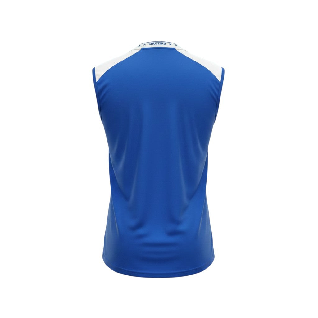 Camiseta sin mangas de entrenamiento Cruzeiro azul de Adidas con detalles blancos en los hombros y el cuello. Tecnología AEROREADY.