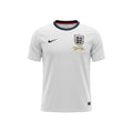 Camiseta blanca de edición limitada Hinchas Sportswear Store 2013 de Inglaterra, con cuello redondo azul marino, escudo del 150 aniversario en dorado y logo de Nike.