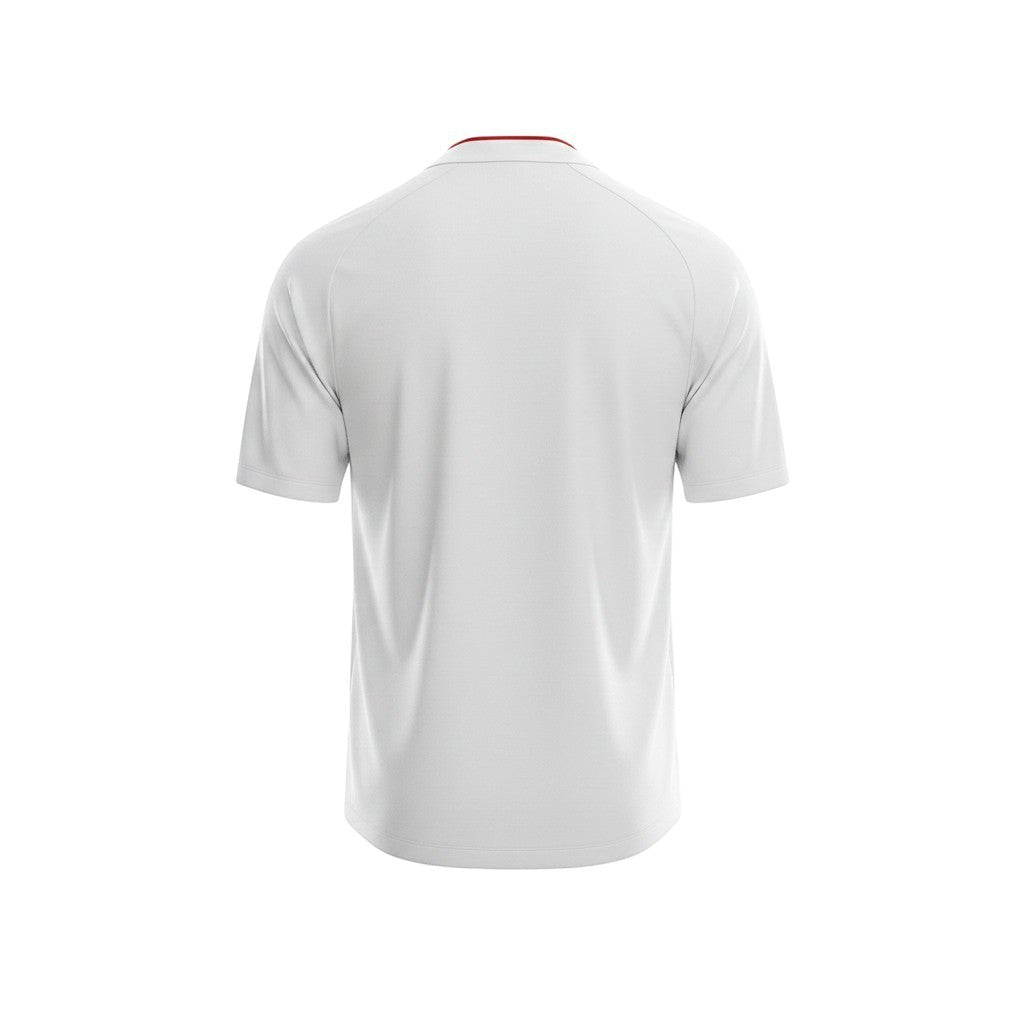 Hinchas Sportswear Store camiseta de fútbol retro blanca de manga corta para hombre de Inglaterra 2012 con cuello rojo y detalles negros.