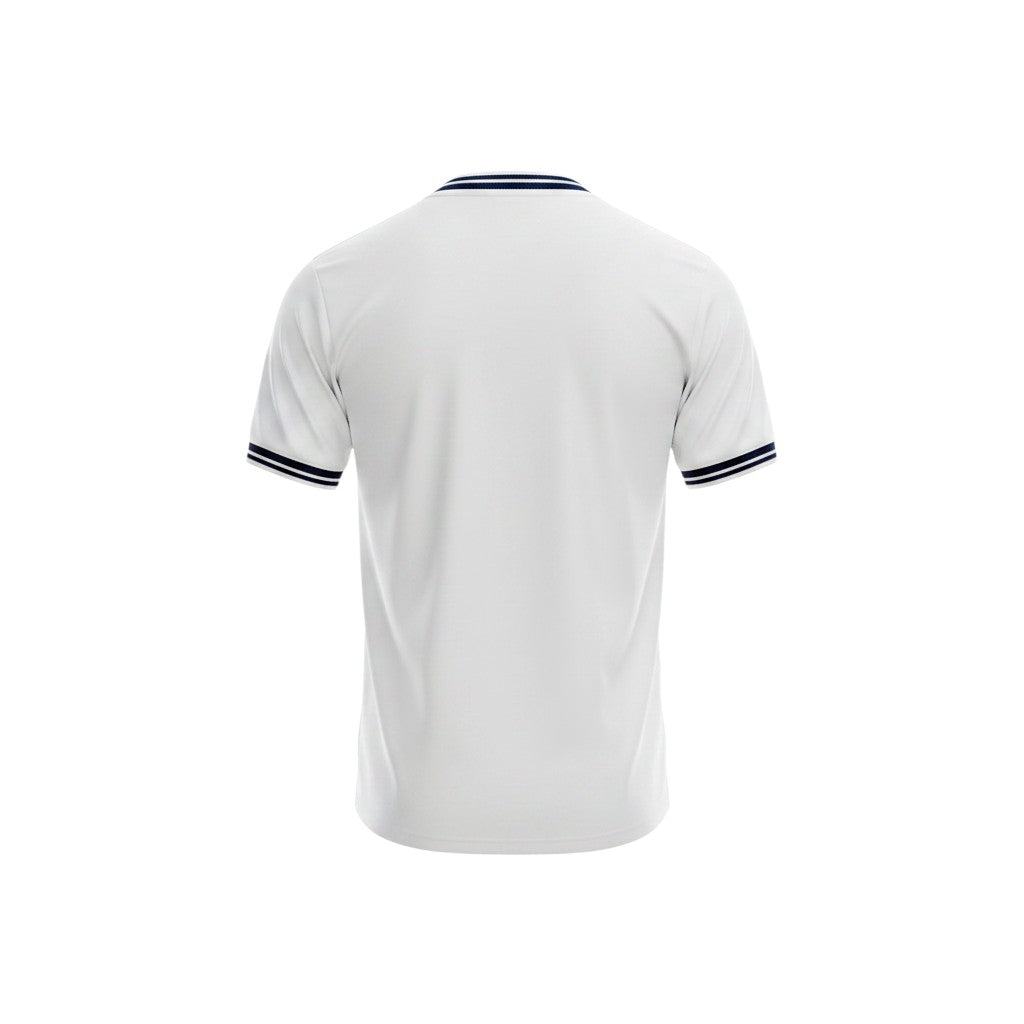 Camiseta de fútbol retro blanca de Umbro para hombre de Hinchas Sportswear Store, con cuello redondo azul marino y detalles de rayas blancas, edición Euro 2000.
