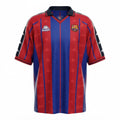 Hinchas Sportswear Store FC Barcelona 1997-98 retro home jersey. Blaugrana vertical stripes, Kappa logo tape on shoulders, jacquard 'Barça' watermark.