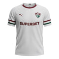 Hinchas Sportswear Store Fluminense 2025/26 white away jersey with maroon and green trim. Features embroidered crest and Superbet sponsor.