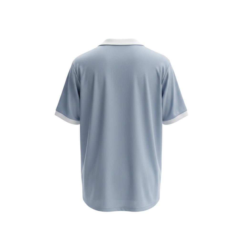 Camiseta retro de visitante de Francia 1982 de Hinchas Sportswear Store, gris azulado con cuello blanco y ribetes en las mangas.