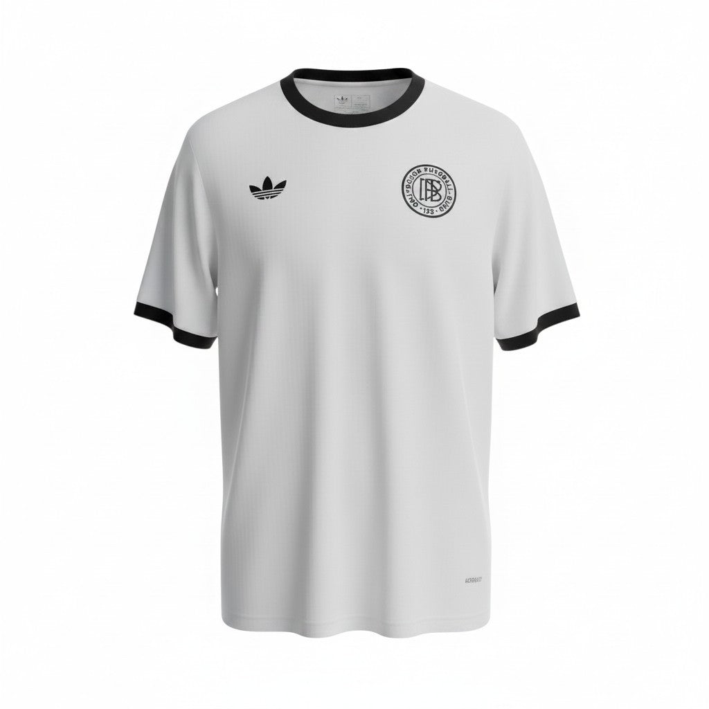 Hinchas Sportswear Store white Adidas Originals Germany 125th Anniversary football jersey with black trim and DFB crest.