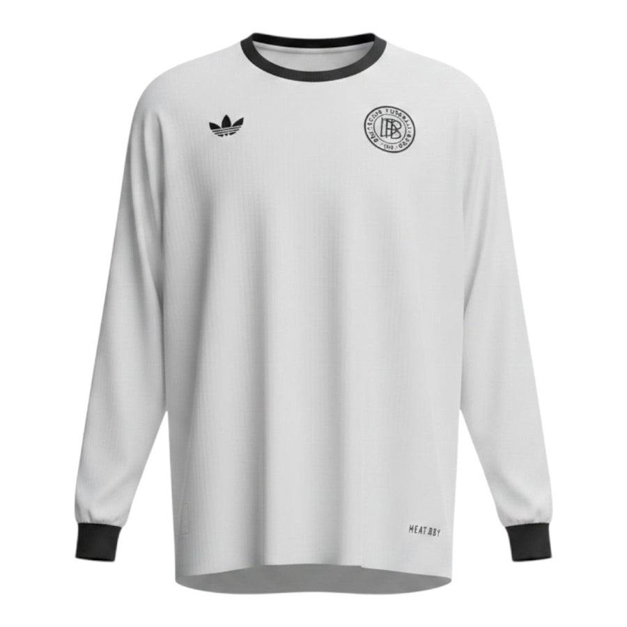 Hinchas Sportswear Store white long-sleeve Adidas Originals Germany 125th Anniversary football jersey with navy trim and crest, Heat.RDY technology.