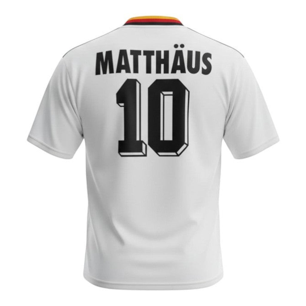 Hinchas Sportswear Store Germany 1994 retro jersey with Matthäus 10 on the back and German flag colours on the collar.
