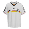 Hinchas Sportswear Store white Adidas Germany 1998 World Cup retro jersey with black stripes, German flag colors chest band, DFB crest, and three stars.