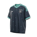 Hinchas Sportswear Store Germany 2026 away jersey in navy blue polyester with mint and white V-neck collar and sleeve cuffs.