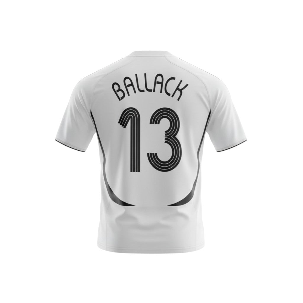 Hinchas Sportswear Store Michael Ballack Germany retro jersey 2005-2007 white with black accents and number 13.