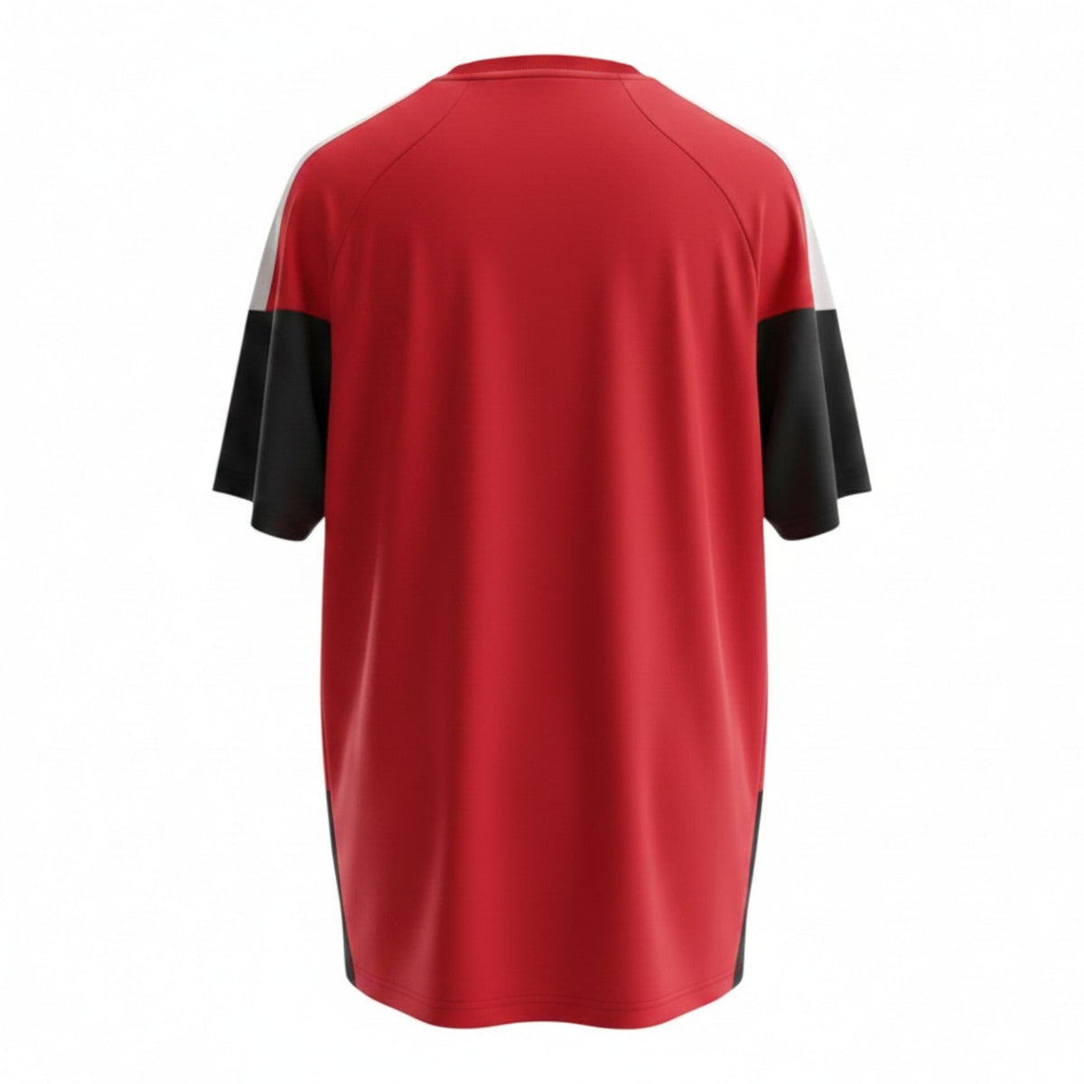 Hinchas Sportswear Store Germany 2026 training jersey in red with black sleeves and white shoulder stripes. Polyester Climacool fabric.