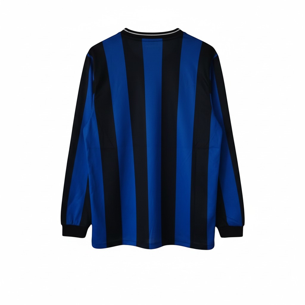Hinchas Sportswear Store Inter Milan 2009-10 long sleeve football jersey, blue and black vertical stripes, NikeFit technology, Pirelli sponsor.