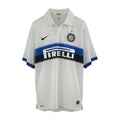 Hinchas Sportswear Store retro white Inter Milan 2009-10 away jersey with blue and black chest band, Nike logo, and Pirelli sponsor.