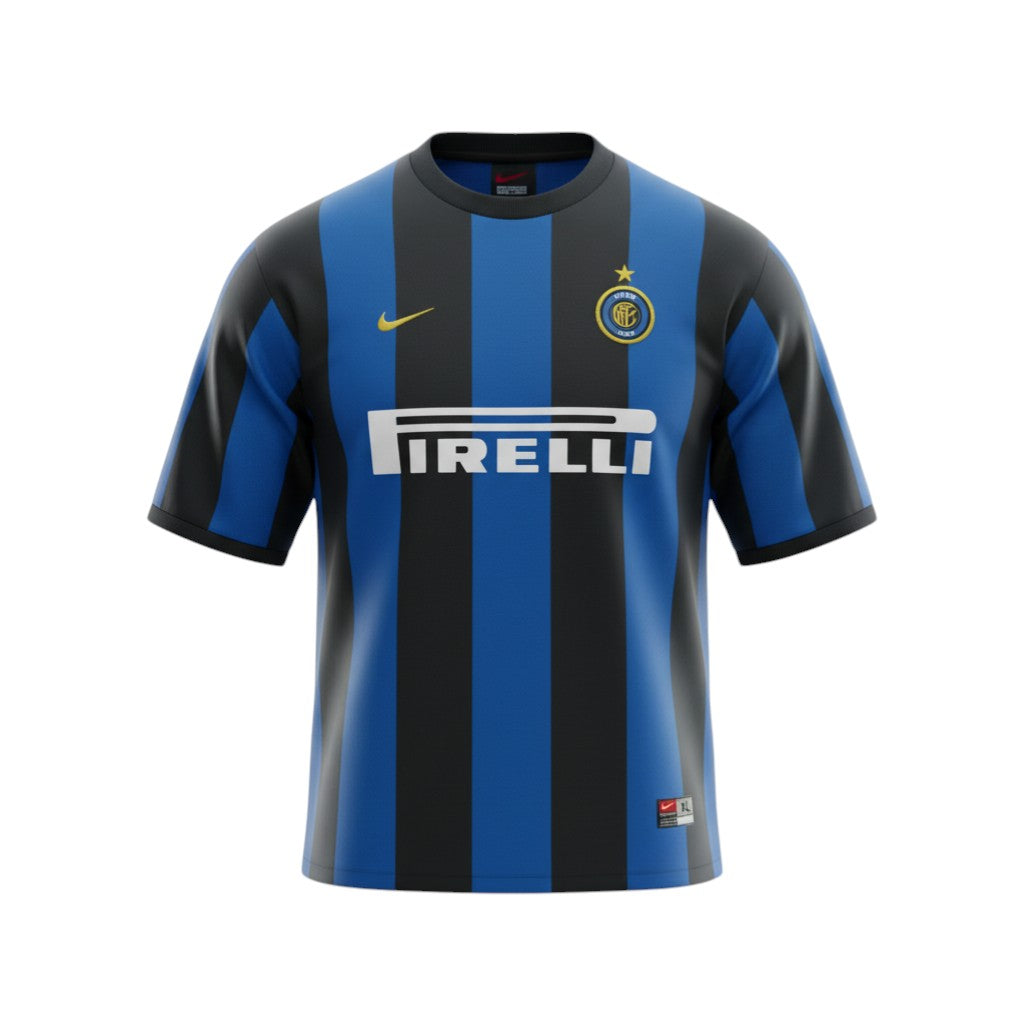Hinchas Sportswear Store Inter Milan 96-97 home jersey, blue and black stripes, classic crest, Pirelli sponsor.