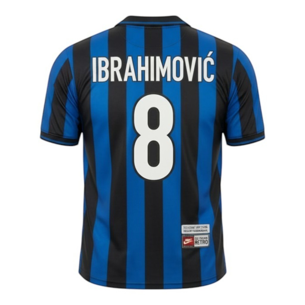 Hinchas Sportswear Store Inter Milan retro jersey 1998, blue and black stripes, Zlatan Ibrahimović name and number 8.