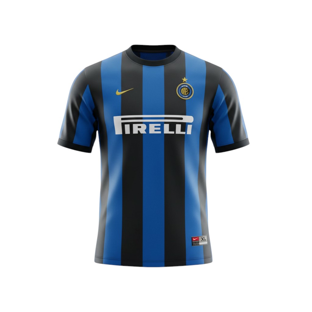 Hinchas Sportswear Store Inter Milan 1998/99 retro Ronaldo jersey. Blue and black vertical stripes, embroidered crest, Pirelli sponsor.