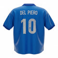 Hinchas Sportswear Store retro Italy 1998 World Cup home jersey with #10 DEL PIERO name and number in white on blue satin fabric.