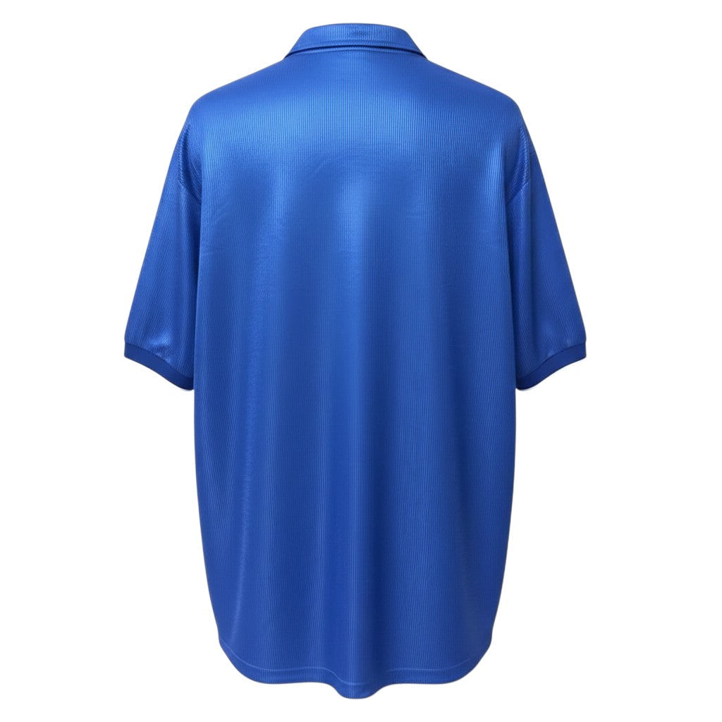 Hinchas Sportswear Store Italy 1998 World Cup retro jersey, azzurro blue with white trim, ribbed jacquard pattern, polo collar.