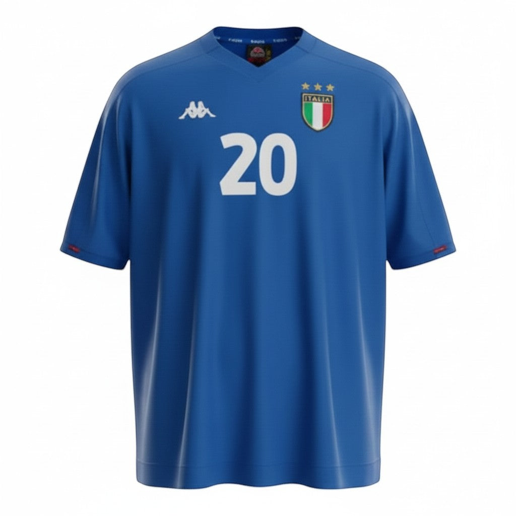 Hinchas Sportswear Store royal blue Italy 1998 World Cup home jersey with #20 Totti print, Kappa logo, and FIGC crest.