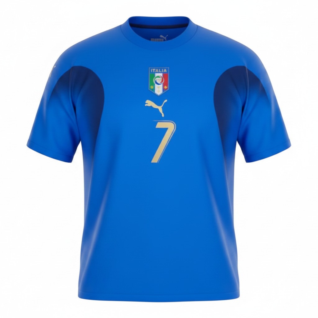 Hinchas Sportswear Store Italy 2006 World Cup retro home jersey #7 Del Piero in azzurro blue with gold accents and navy panels.