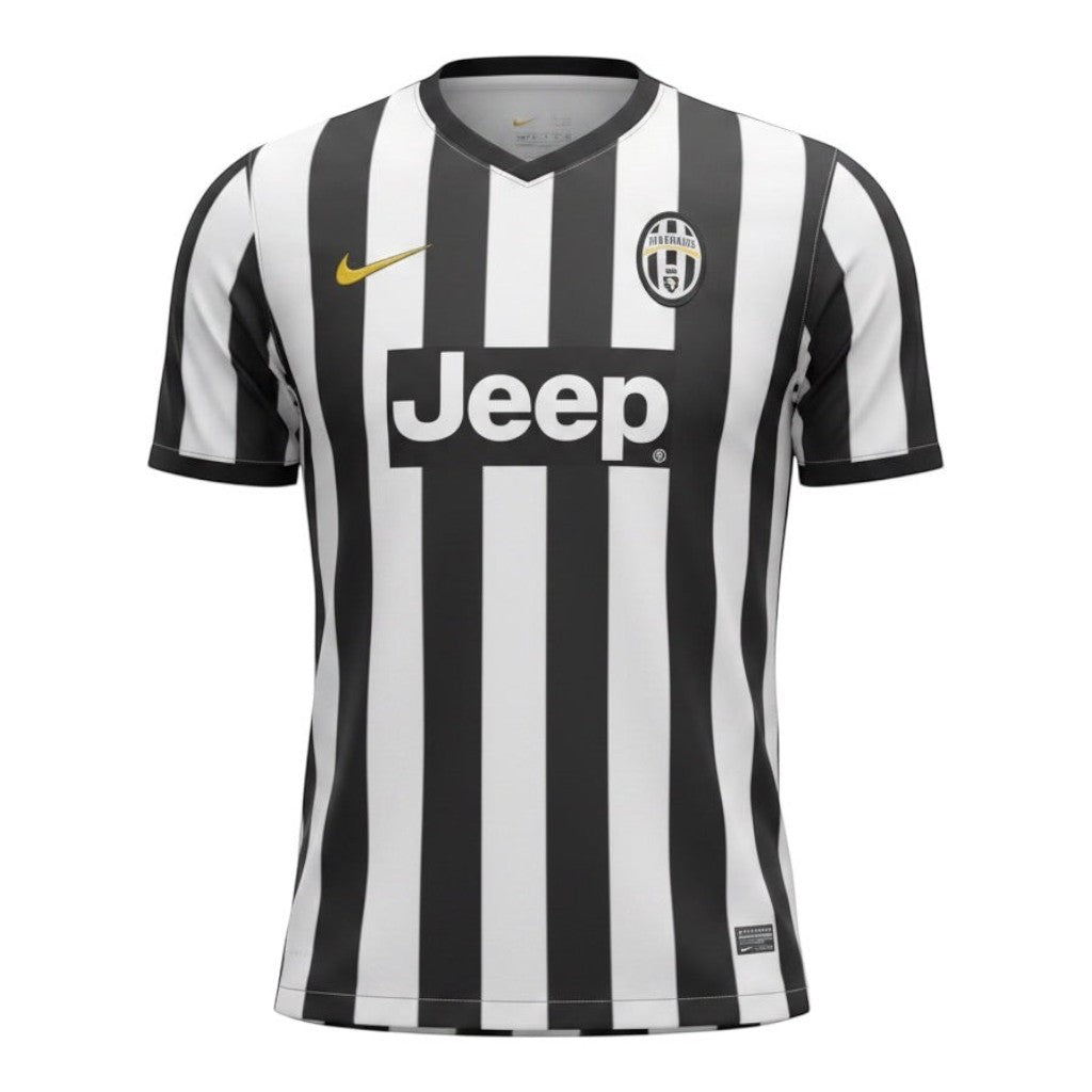Hinchas Sportswear Store Juventus 2013 retro black and white striped football jersey with Jeep sponsor and Marchisio #8 print.