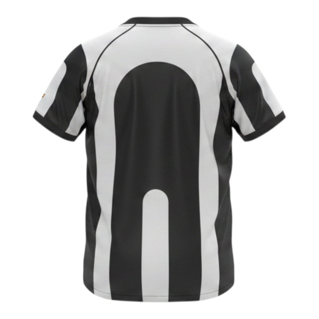 Hinchas Sportswear Store Juventus FC 1997/98 retro home jersey. Black and white vertical stripes, V-collar, mesh side panels, and iconic SONY MiniDisc sponsor.