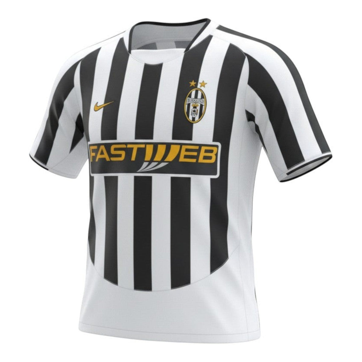 Hinchas Sportswear Store black and white striped Juventus retro jersey 2003-2004 with number 10 and embroidered crest.