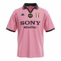 Hinchas Sportswear Store Juventus FC 1997/98 retro pink Kappa third jersey with black collar, SONY MiniDisc sponsor, and centenary patch.