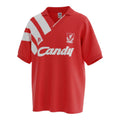 Hinchas Sportswear Store red 1991/92 Liverpool FC retro Adidas Equipment home jersey with white diagonal panel and Candy sponsor.