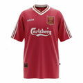 Hinchas Sportswear Store Liverpool FC 1993/94 retro home jersey, deep red with white Adidas stripes and collar trim, Carlsberg sponsor.