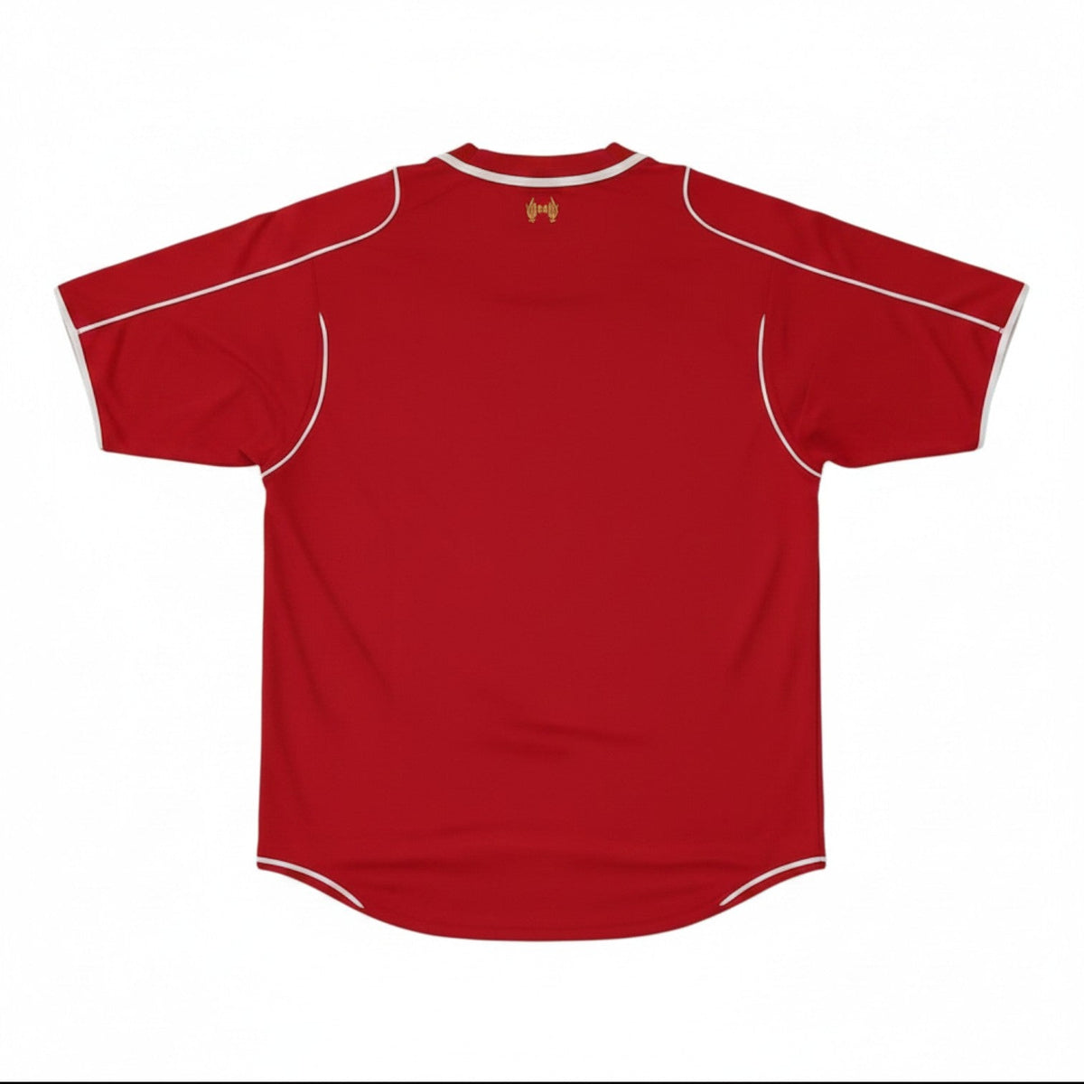 Hinchas Sportswear Store Liverpool FC 2013/14 retro red football jersey with white piping and gold crest detail.