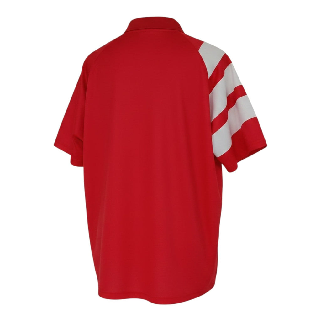 Hinchas Sportswear Store: Red Liverpool FC 1991/92 retro jersey with white Adidas stripes on sleeves and collar.