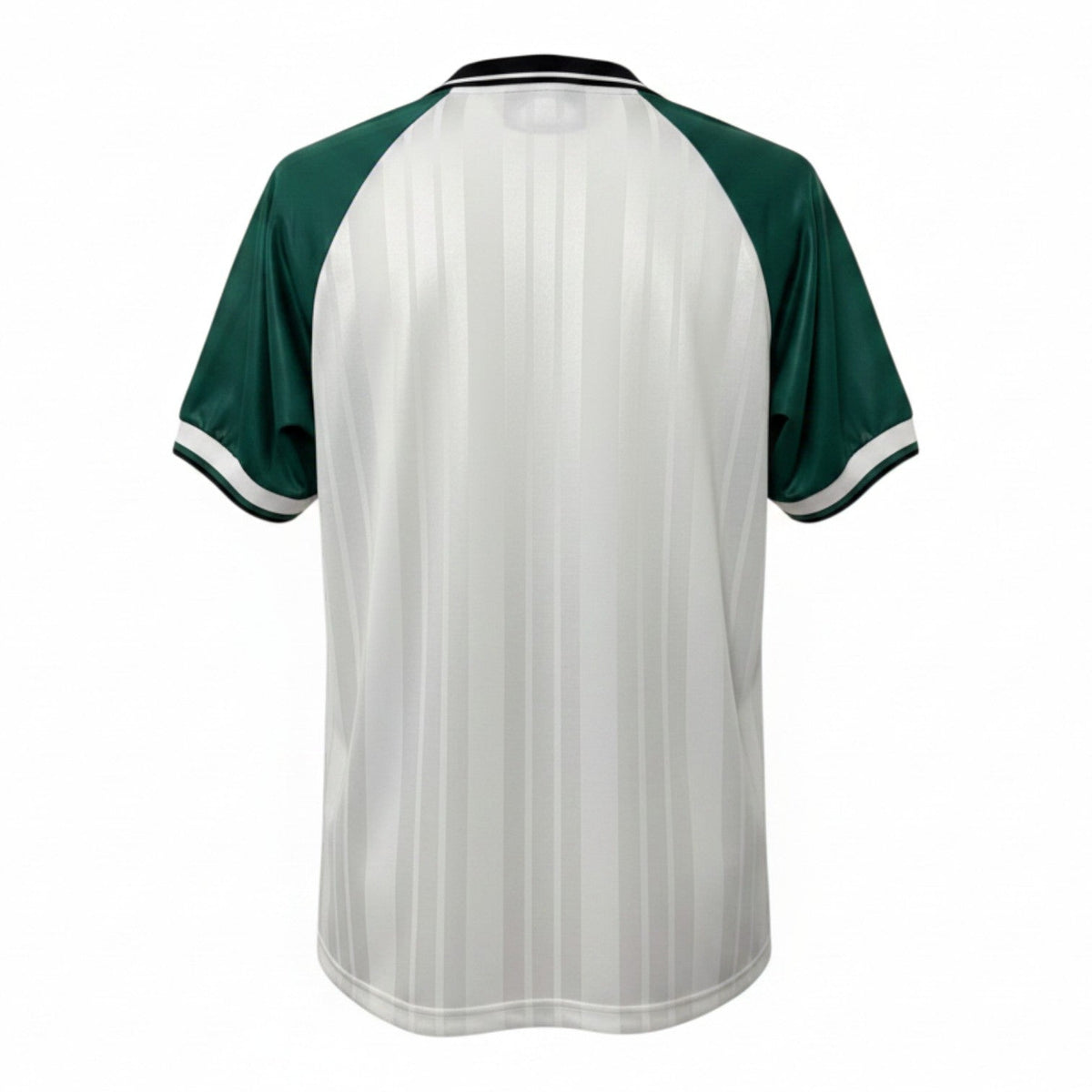 Hinchas Sportswear Store Liverpool FC 1993/94 retro away jersey, white with green raglan sleeves and subtle vertical stripes.