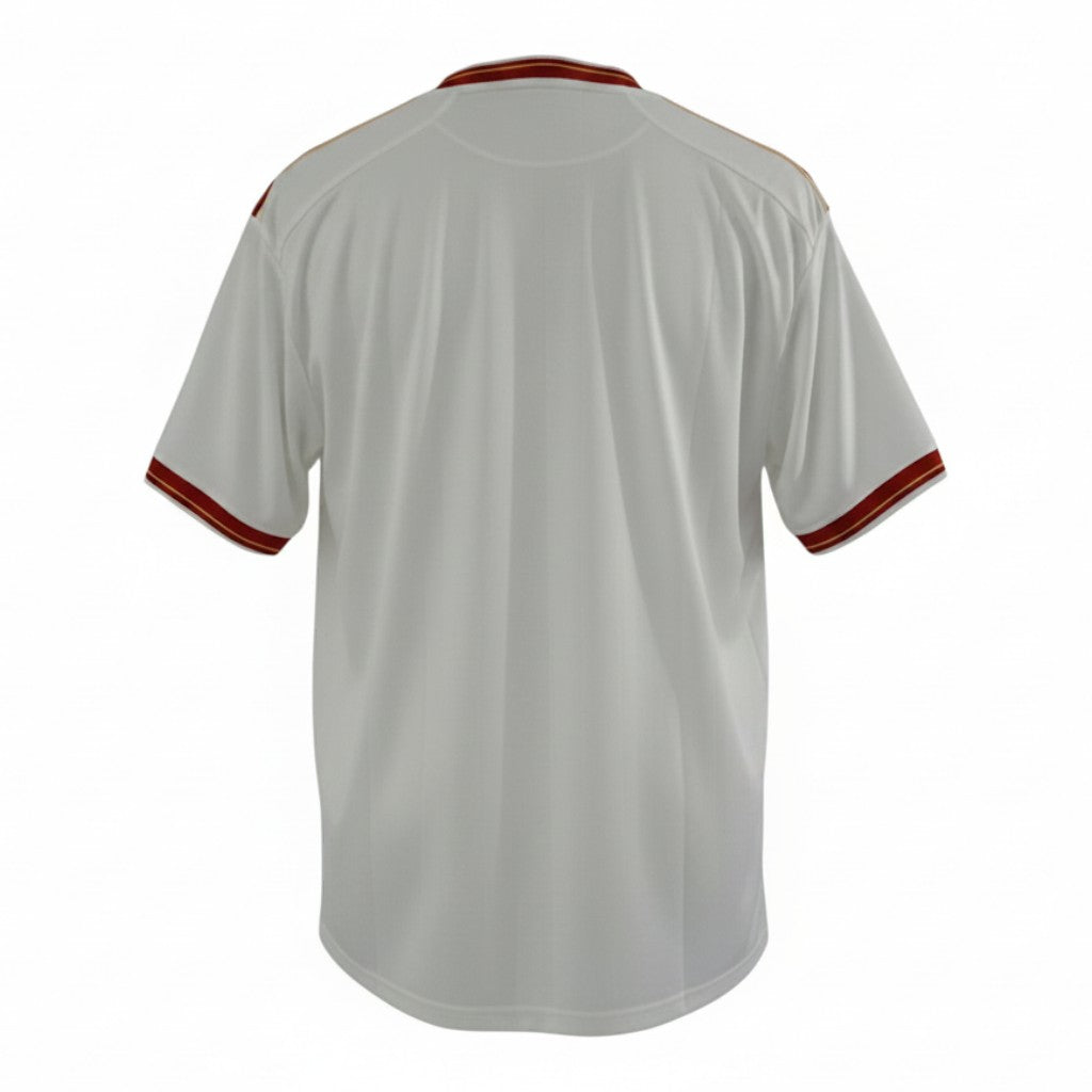 Hinchas Sportswear Store white Liverpool FC 1985/86 retro away jersey with red V-collar and sleeve cuffs.