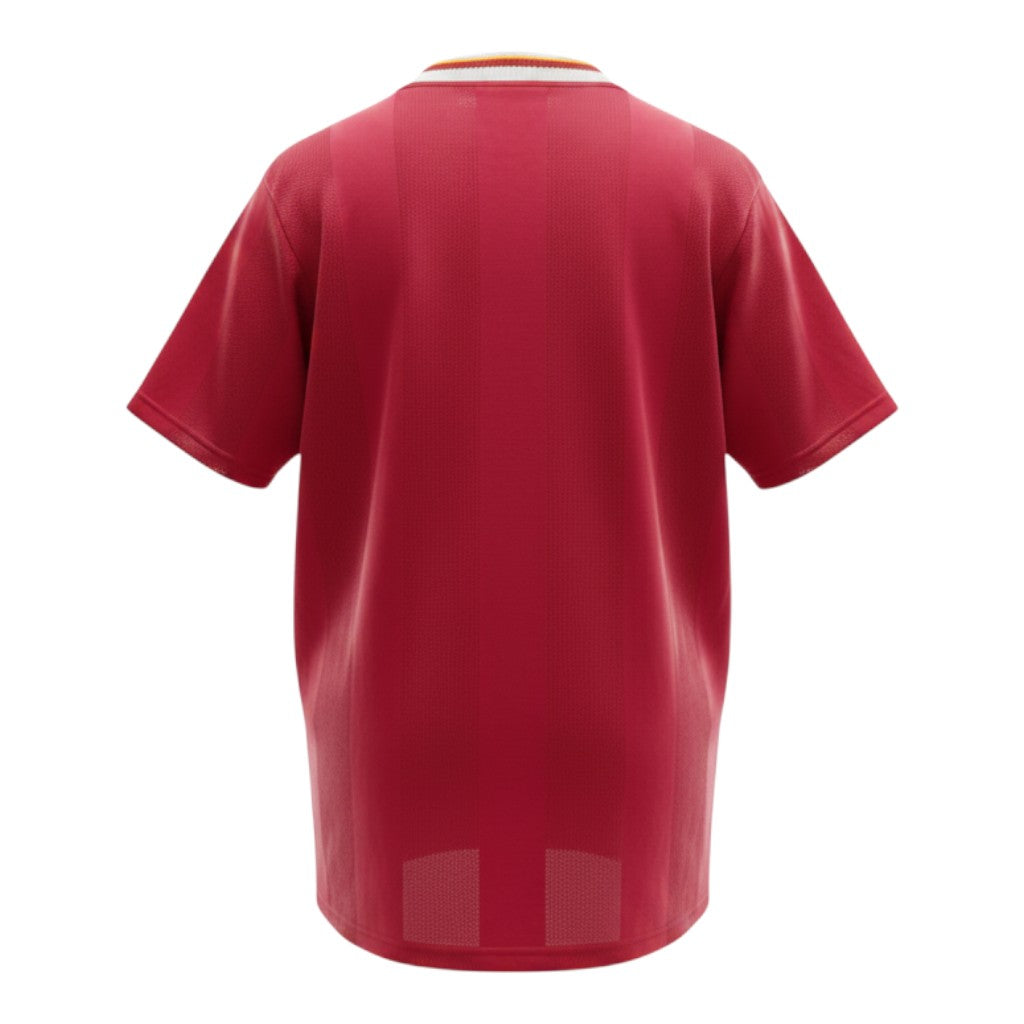 Hinchas Sportswear Store Liverpool FC 1993/94 retro home jersey, deep red with subtle vertical texture, white V-collar, Adidas stripes, and Carlsberg sponsor.