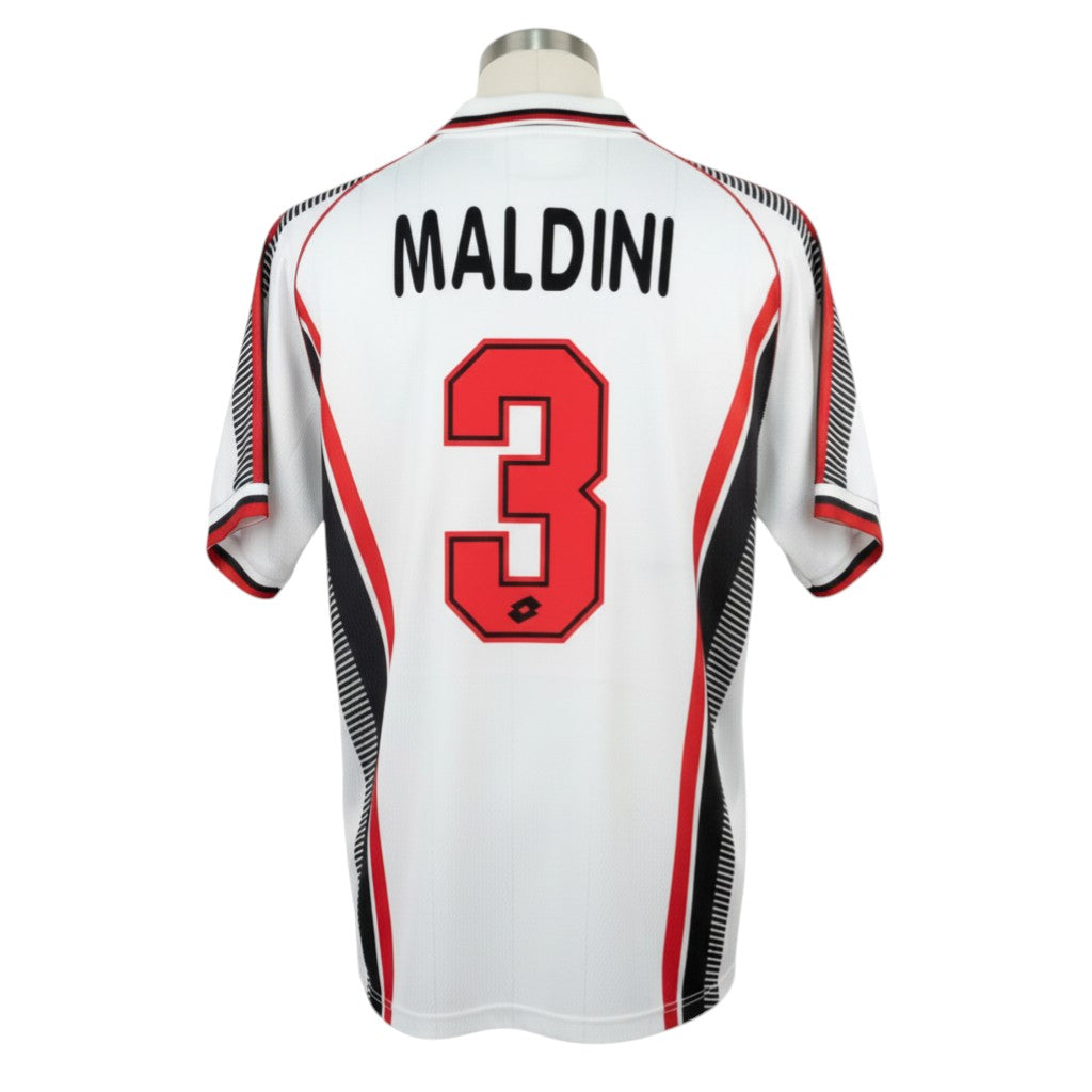 Hinchas Sportswear Store white AC Milan 1997-98 away jersey with Maldini 3 on back