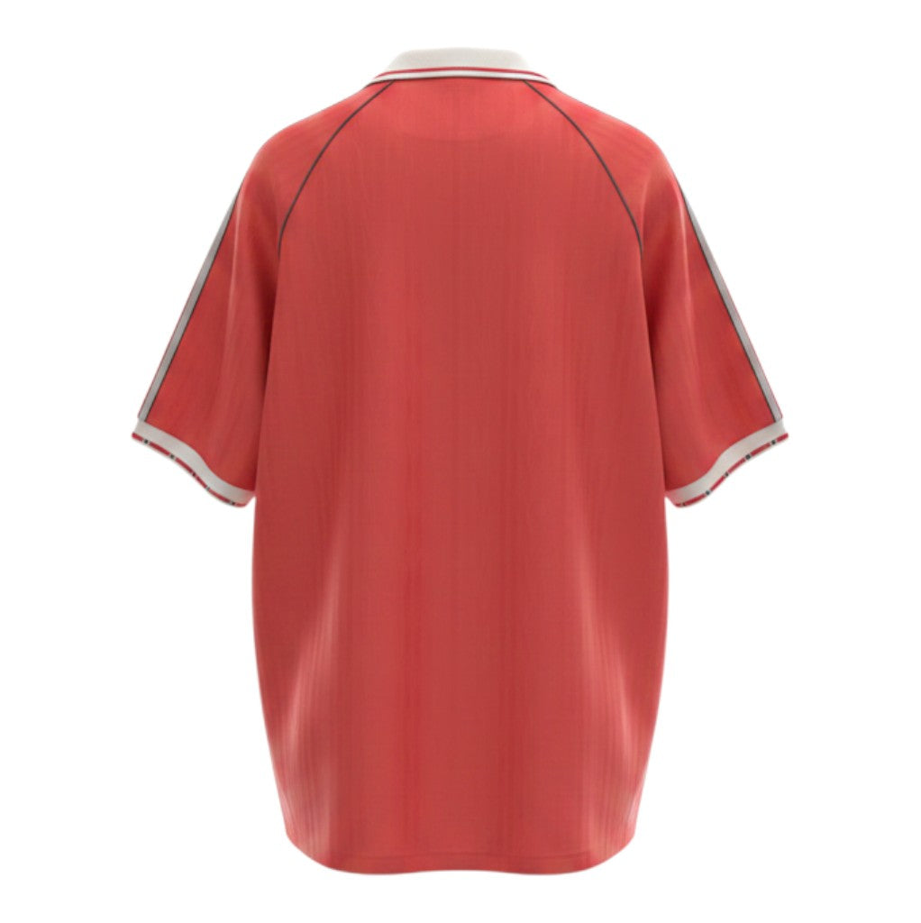 Hinchas Sportswear Store Manchester United 1986-87 retro red Adidas football jersey with white trim and stripes.