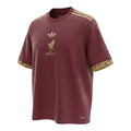 Hinchas Sportswear Store Mexico de Oro burgundy football jersey with gold Aztec pattern, Adidas stripes, and crest.