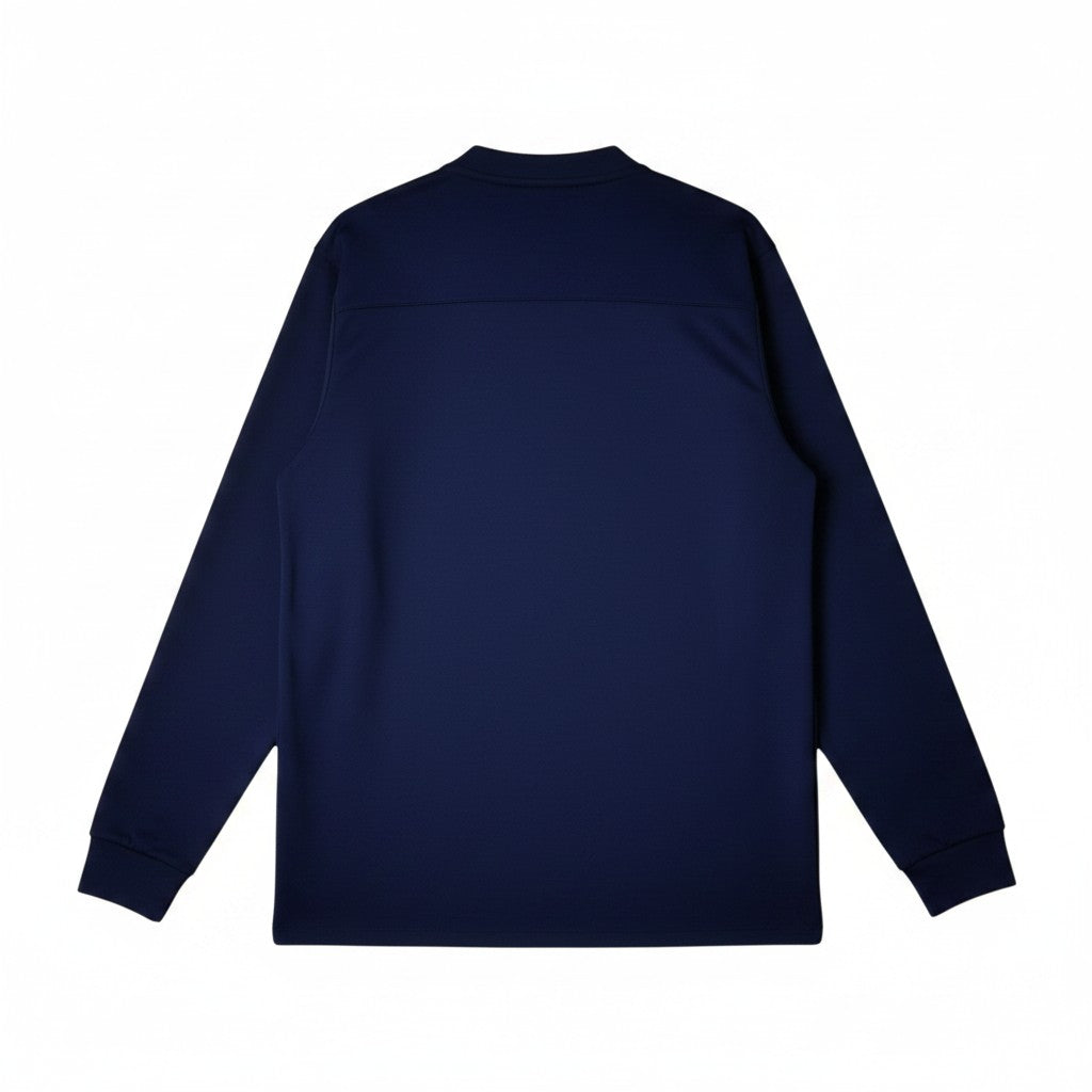 Hinchas Sportswear Store navy blue long sleeve jersey with a subtle textured pattern and ribbed cuffs.