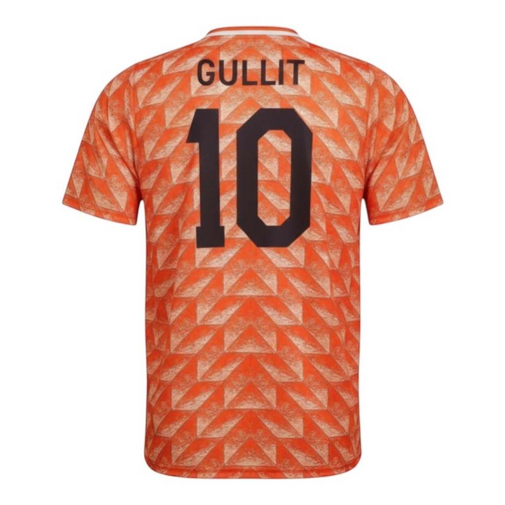 Hinchas Sportswear Store Netherlands 1988 Gullit #10 retro orange football jersey with geometric pattern.