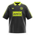 Hinchas Sportswear Store black and neon yellow Oasis x Adidas Originals retro jersey with pinstripe texture, polo collar, and bold logos.
