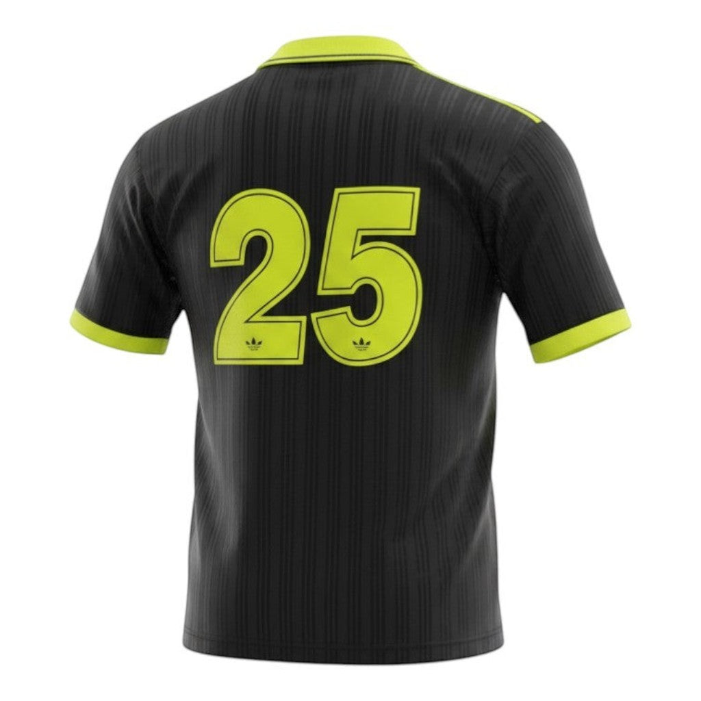 Hinchas Sportswear Store Oasis x Adidas Originals retro jersey in black with neon yellow accents and number 25.