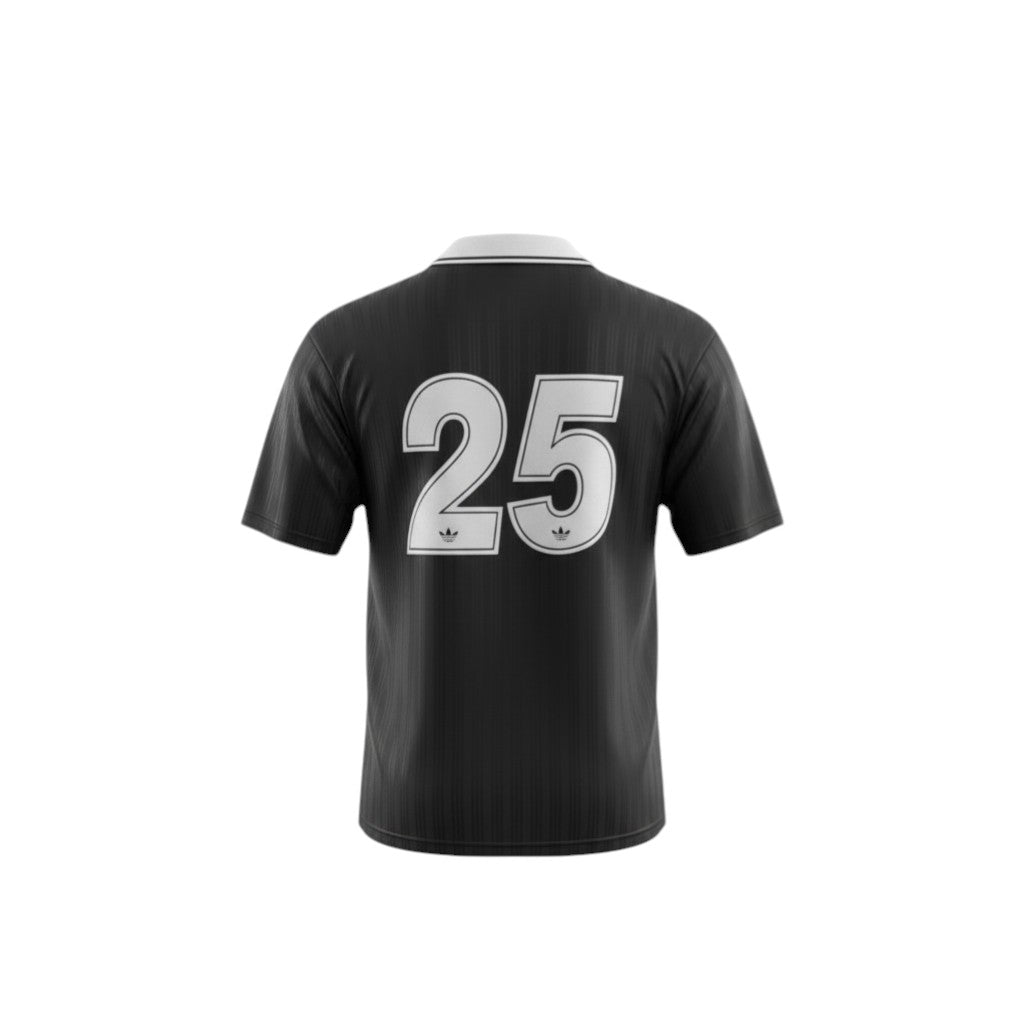 Hinchas Sportswear Store Oasis x Adidas Originals retro black jersey with white number 25 and collar.