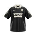 Hinchas Sportswear Store Oasis x Adidas Originals retro black jersey with white collar and stripes.