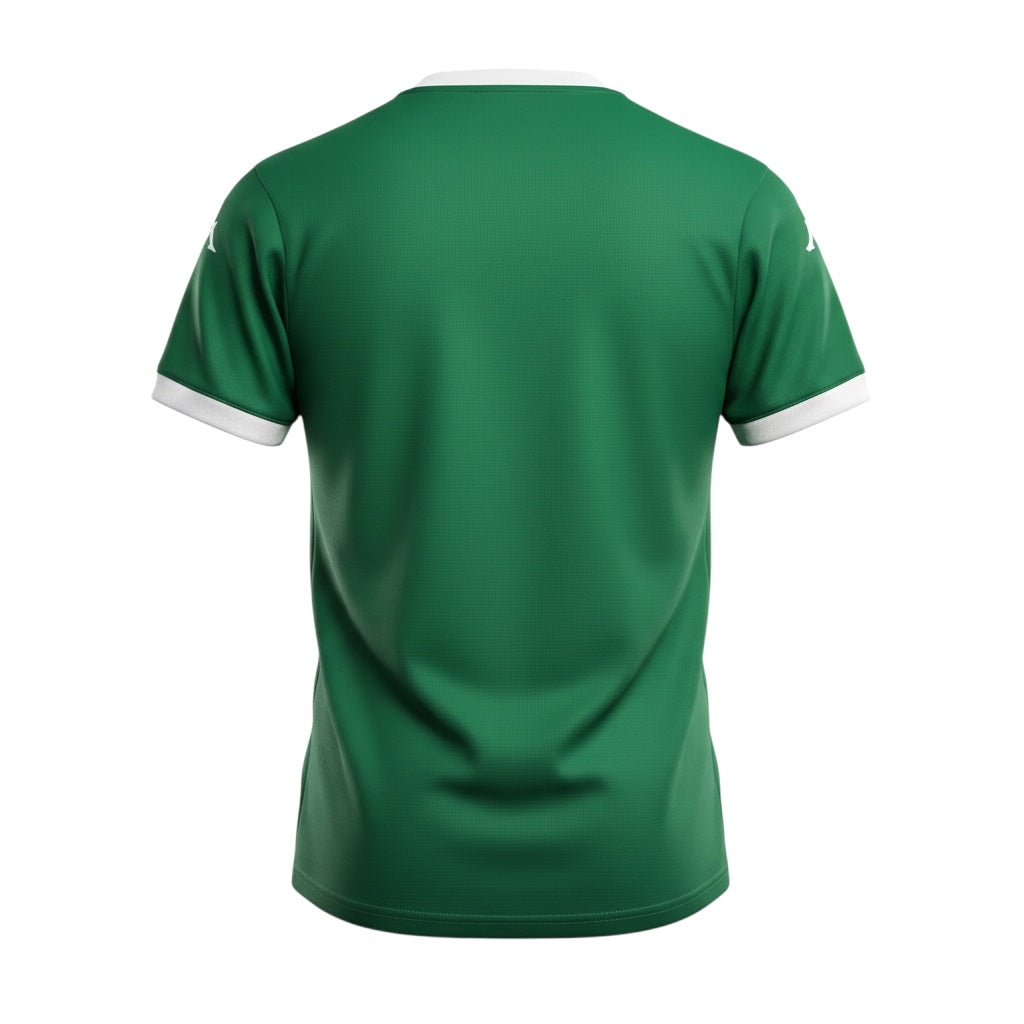 Hinchas Sportswear Store Palmeiras 2025/26 Home Jersey by Puma. Deep green with white V-neck collar and sleeve cuffs. Lightweight performance fabric.