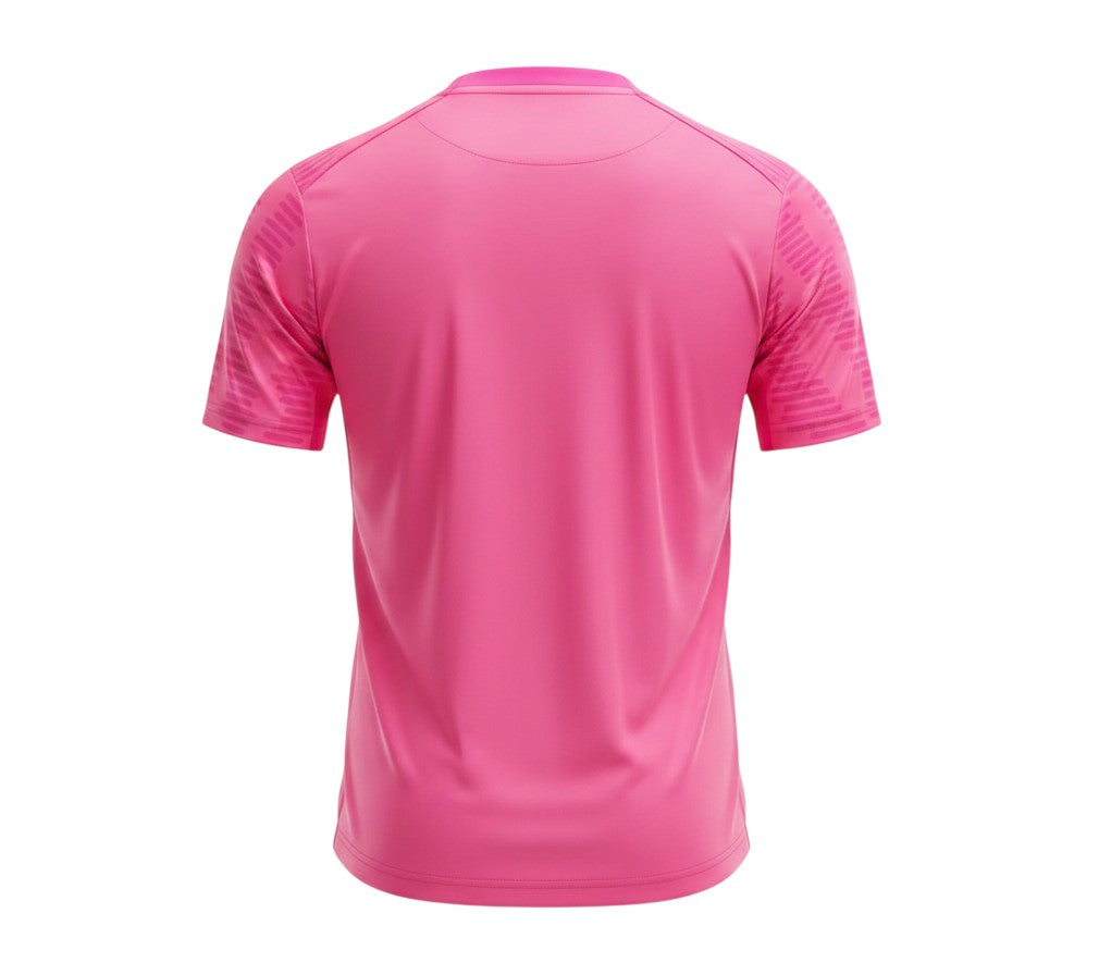 Camiseta de fútbol rosa vibrante de Portugal 2024/25 de Puma con gráfico de guiones tonales y tecnología Drycell. Hecha con RE:FIBRE.