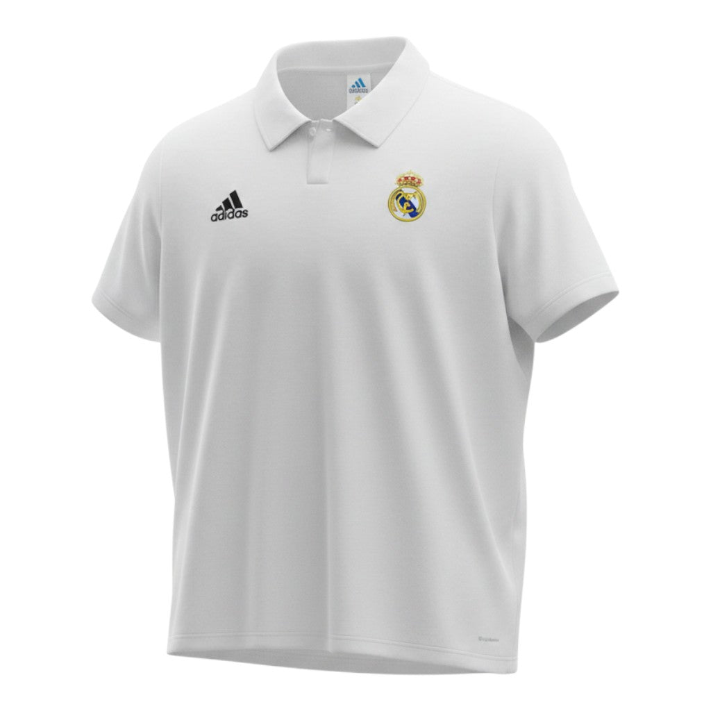 Hinchas Sportswear Store white Adidas Real Madrid 2001-02 retro home jersey with centenary badge on sleeve and classic polo collar.